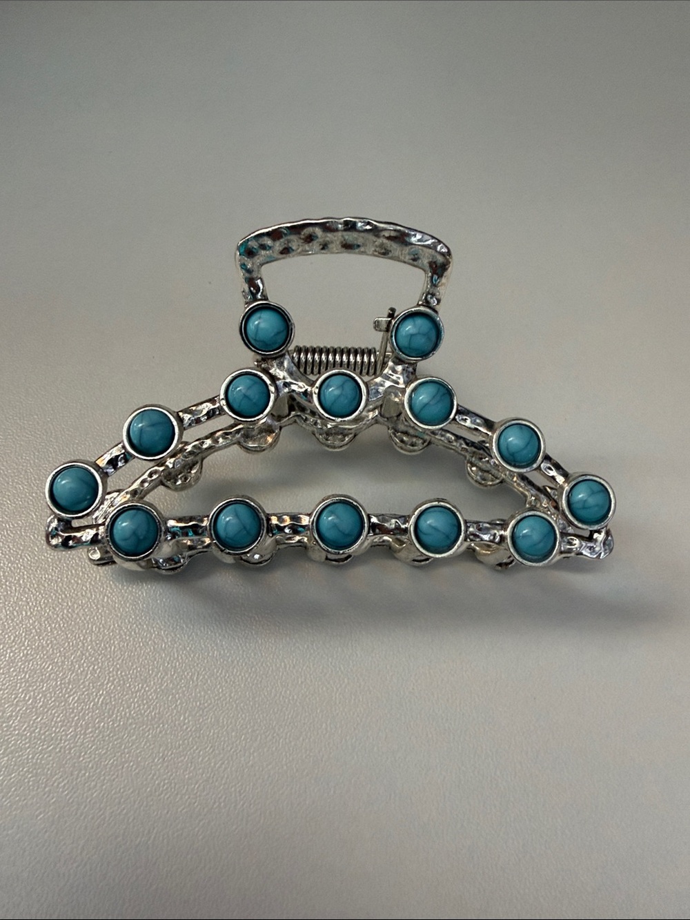 Stylish Silver Hair Claw with Turquoise Blue Accents